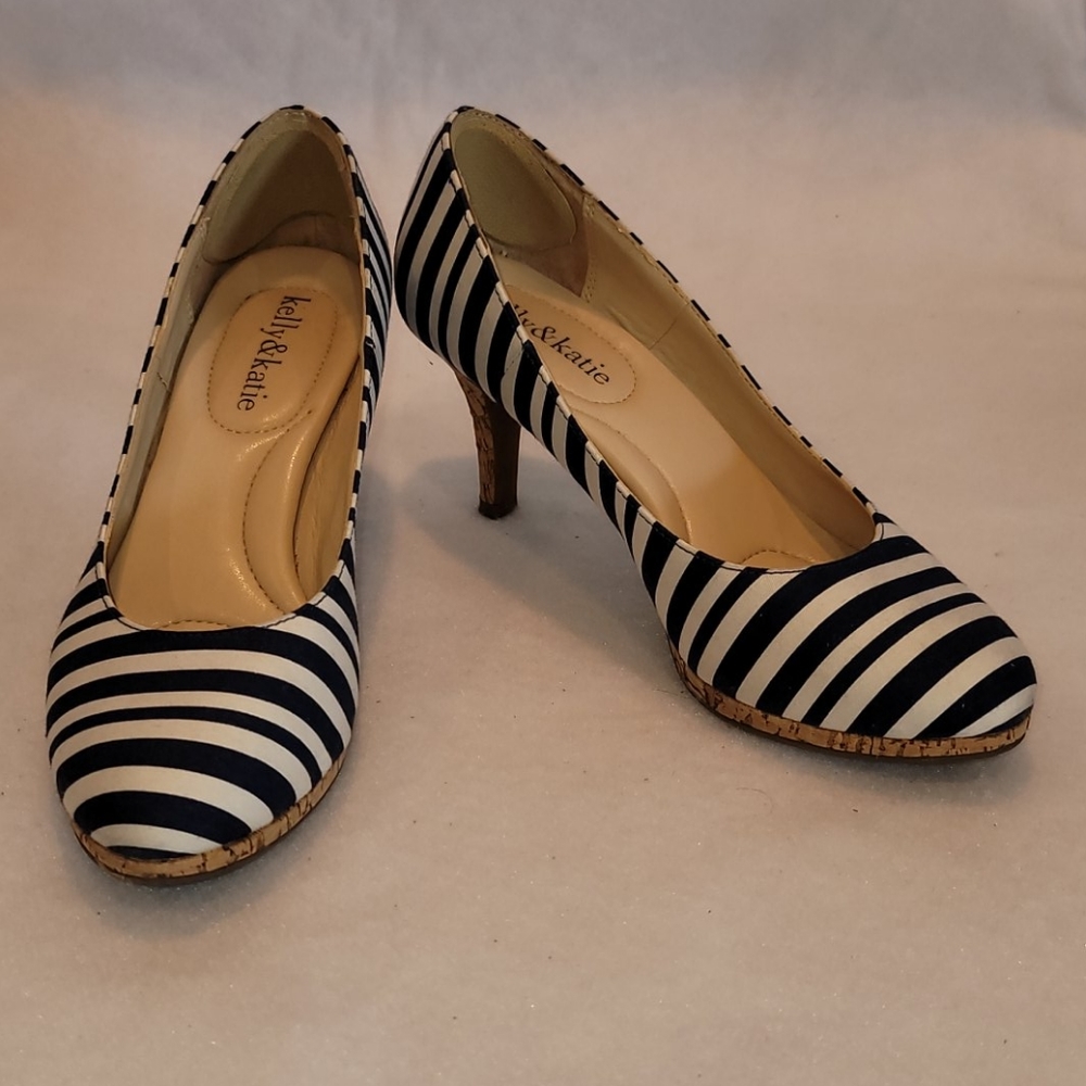 Kelly & Katie Blue & White Striped Heels